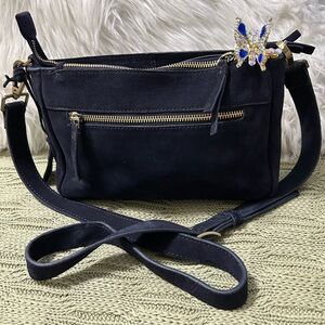 Navy Suede Crossbody Bag with Gold Hardware